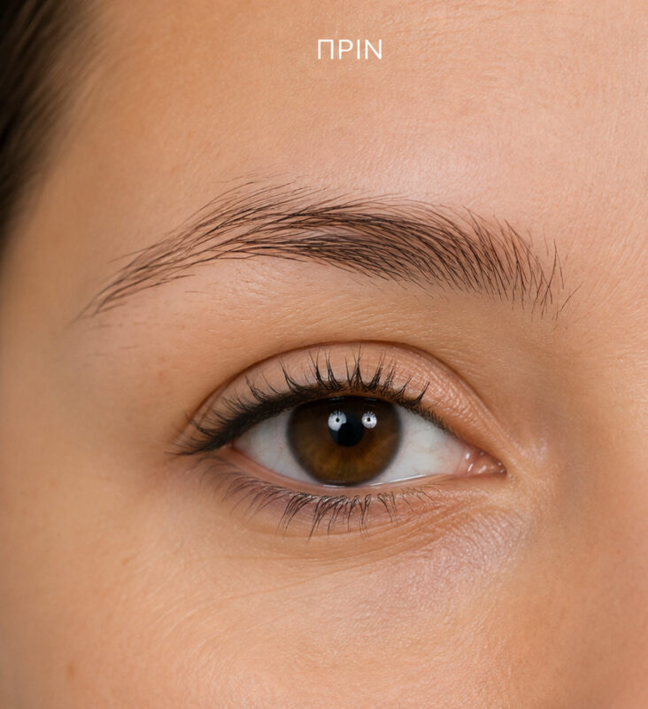 Φρύδια πριν το Microblading στο Χαλάνδρι με αραιά σημεία και ανομοιόμορφο σχήμα